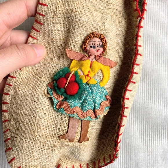 Vintage Handmade Portuguese Folk Art Four Dancers Embroidery Cloth Bag Purse - Picture 2 of 12